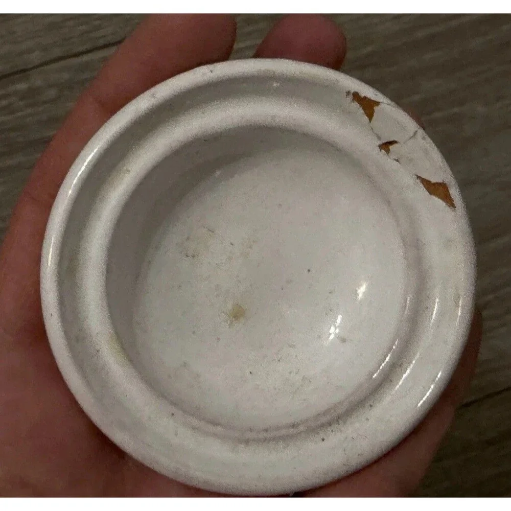 Vintage Small Clay Tagine White W/ Pink Flowers Handmade & Signed BROKEN - READ